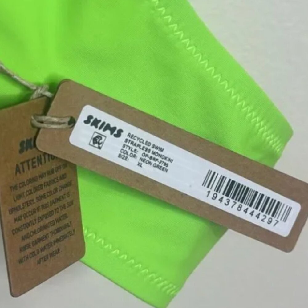 SKIMS Recycled Swim Strapless Monokini (Neon Green) XL - Picture 5 of 7